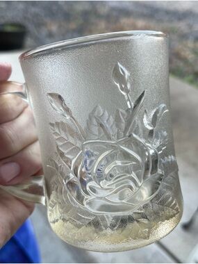 Embossed Rose Glass Mug - Clear Floral Textured Drinkware